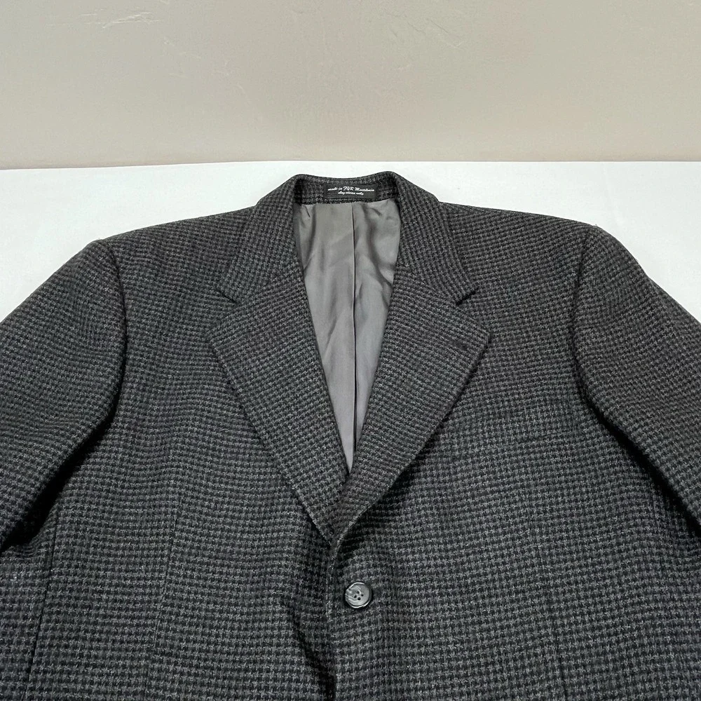 Gianfranco Ruffini Italy Blazer 100% Wool Dark Tan Gray Houndstooth‎ Mens SZ 44R